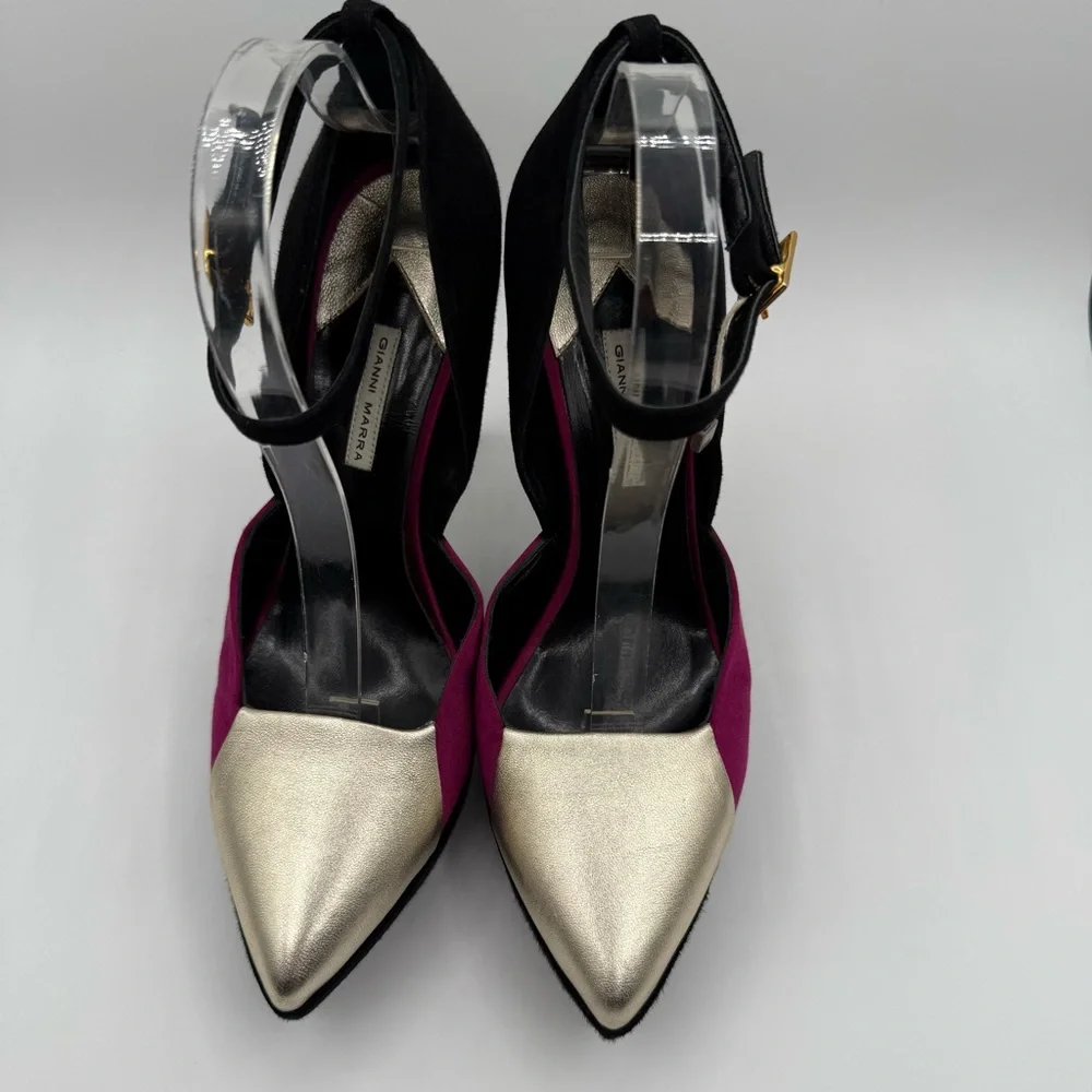 Gianni Marra Bold Color-block With Ankle Strap Stiletto Pointy Toe Platform - Picture 7 of 17